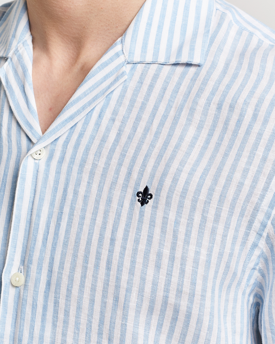 Hombres | Camisas | Morris | Striped Resort Linen Short Sleeve Shirt Light Blue