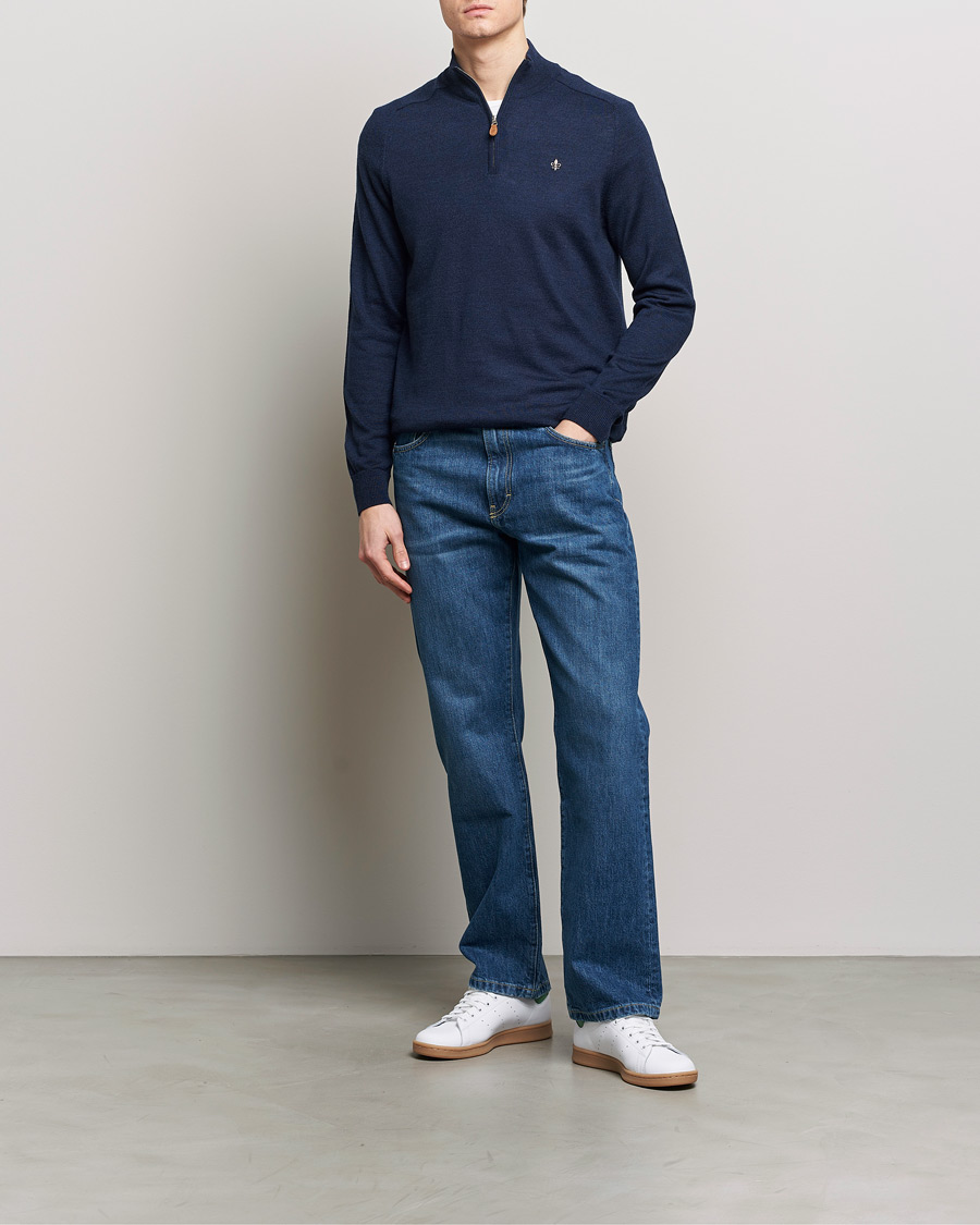 Hombres | Jerséis y prendas de punto | Morris | John Merino Half Zip Blue