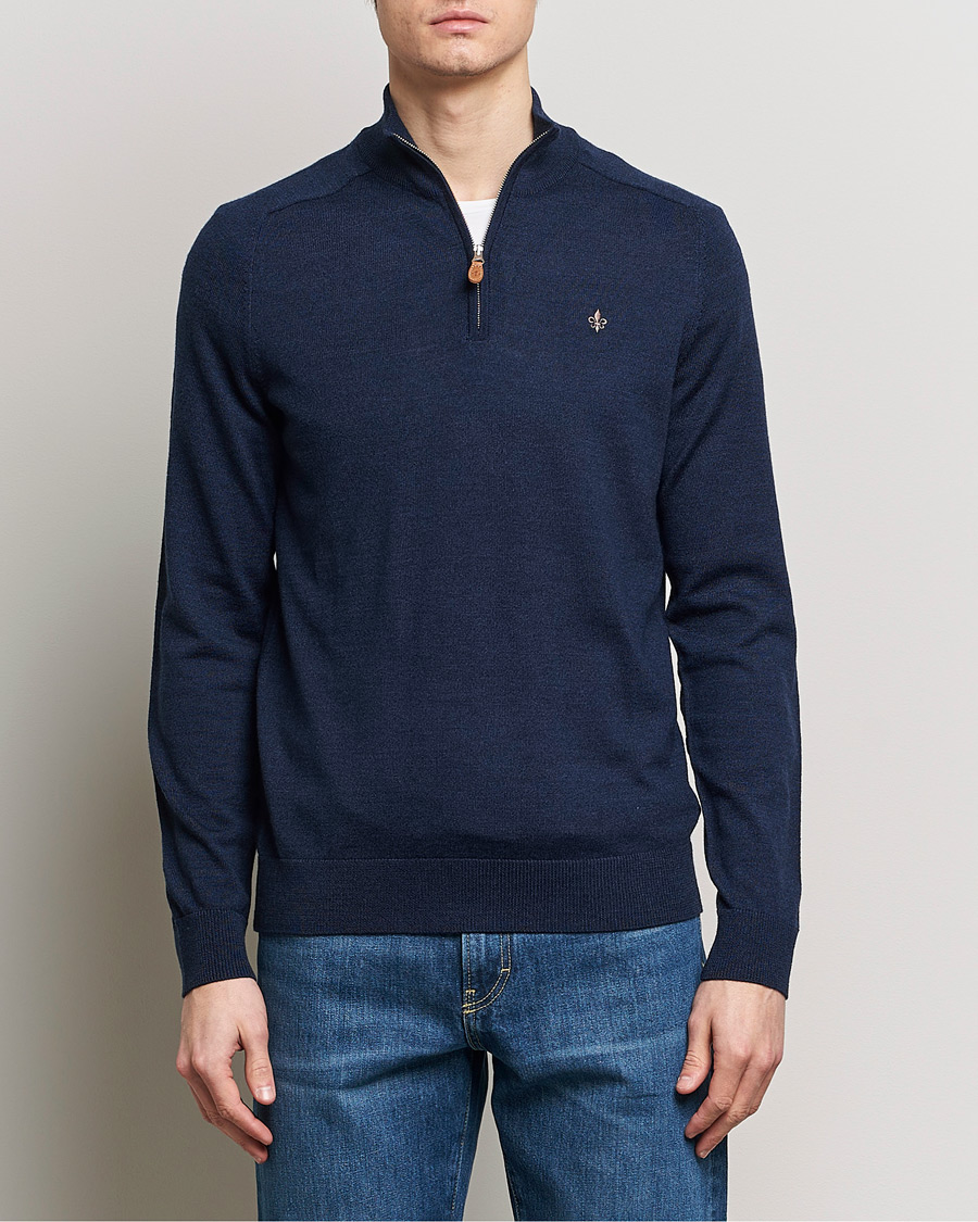 Hombres | Jerséis y prendas de punto | Morris | John Merino Half Zip Blue