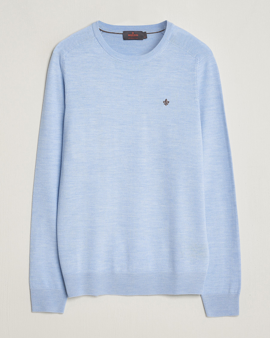 Hombres | Jerséis y prendas de punto | Morris | Merino Crew Neck Pullover Light Blue
