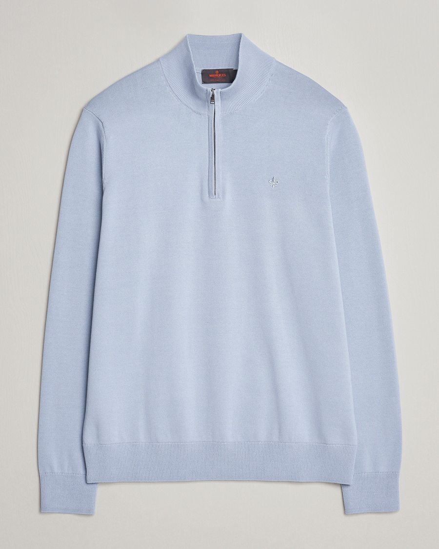 Hombres | Jerséis y prendas de punto | Morris | Riley Cotton Half Zip Light Blue