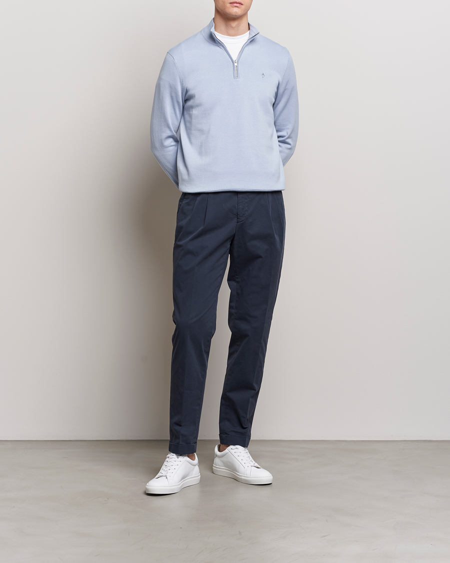 Hombres | Jerséis y prendas de punto | Morris | Riley Cotton Half Zip Light Blue
