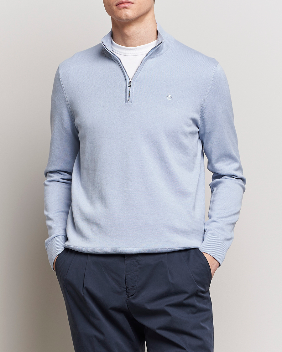 Hombres | Jerséis y prendas de punto | Morris | Riley Cotton Half Zip Light Blue