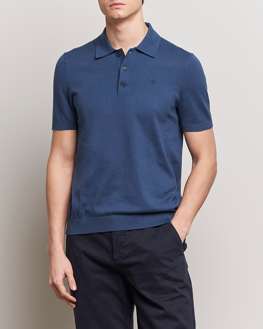 Hombres | Polos de punto | Morris | Cenric Cotton Knitted Short Sleeve Polo Navy