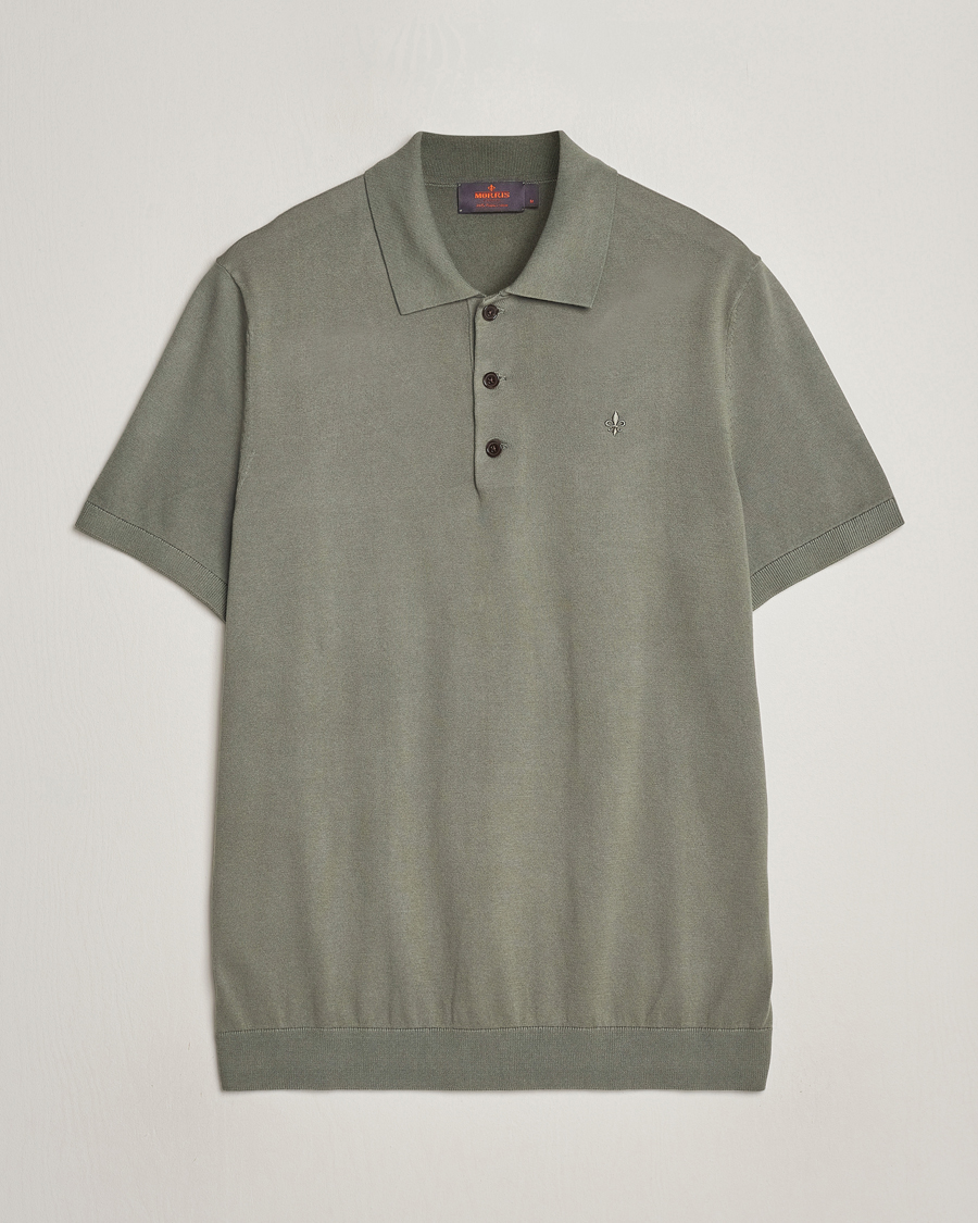 Hombres | Jerséis y prendas de punto | Morris | Cenric Cotton Knitted Short Sleeve Polo Green