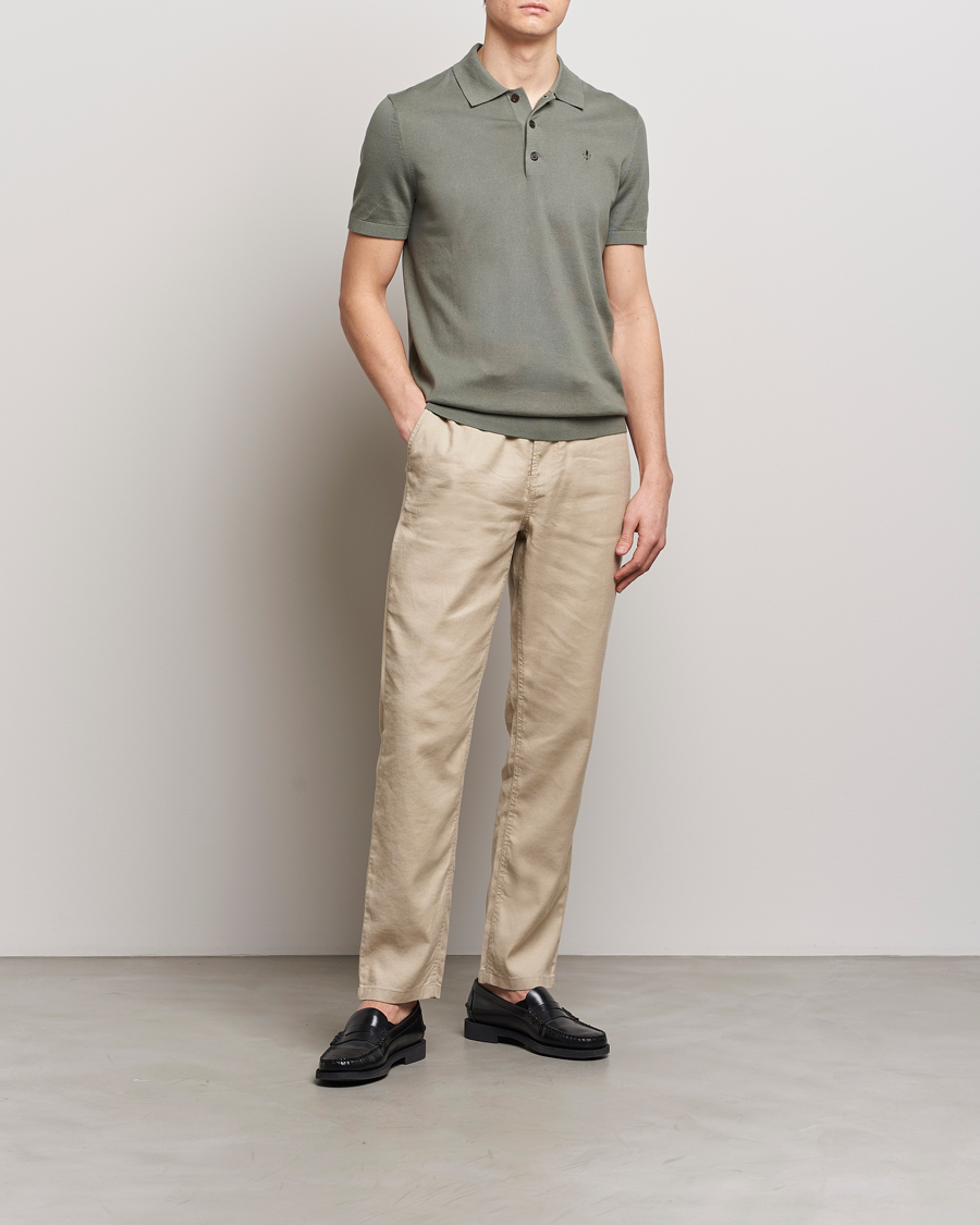 Hombres | Jerséis y prendas de punto | Morris | Cenric Cotton Knitted Short Sleeve Polo Green