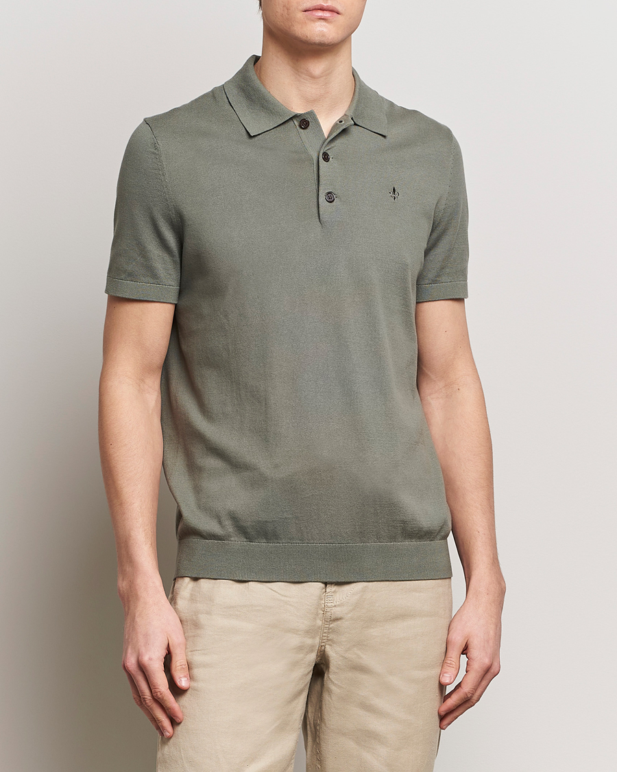 Hombres | Jerséis y prendas de punto | Morris | Cenric Cotton Knitted Short Sleeve Polo Green