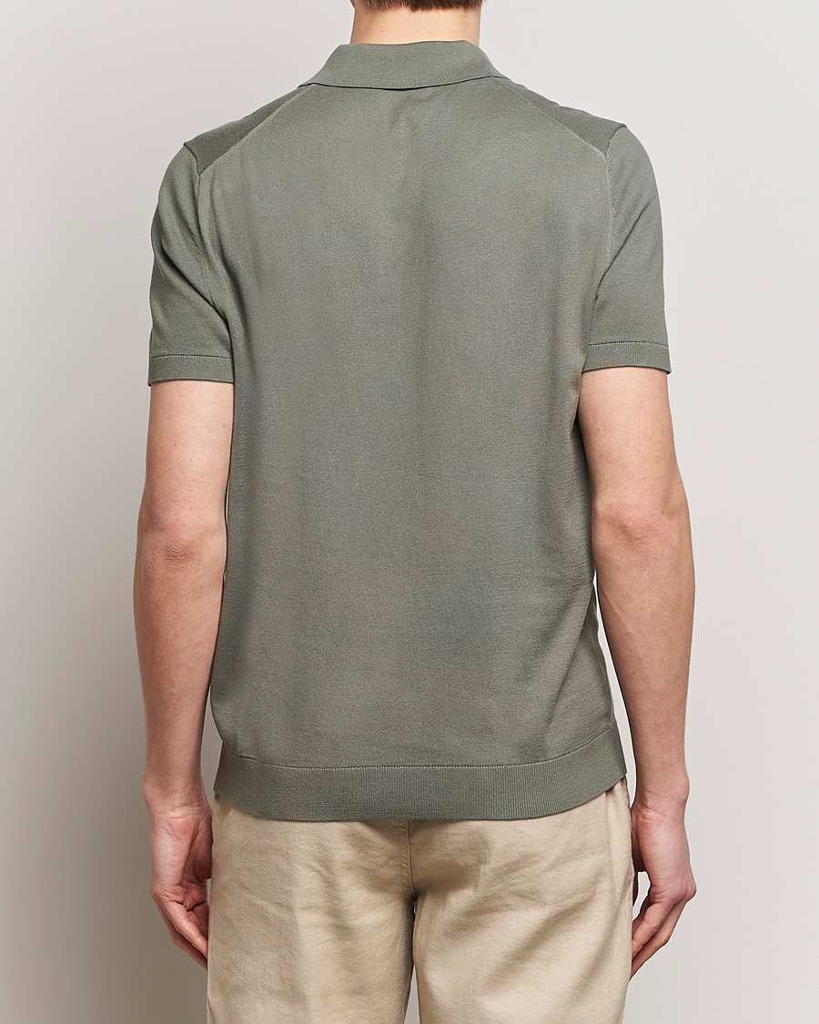 Hombres | Jerséis y prendas de punto | Morris | Cenric Cotton Knitted Short Sleeve Polo Green