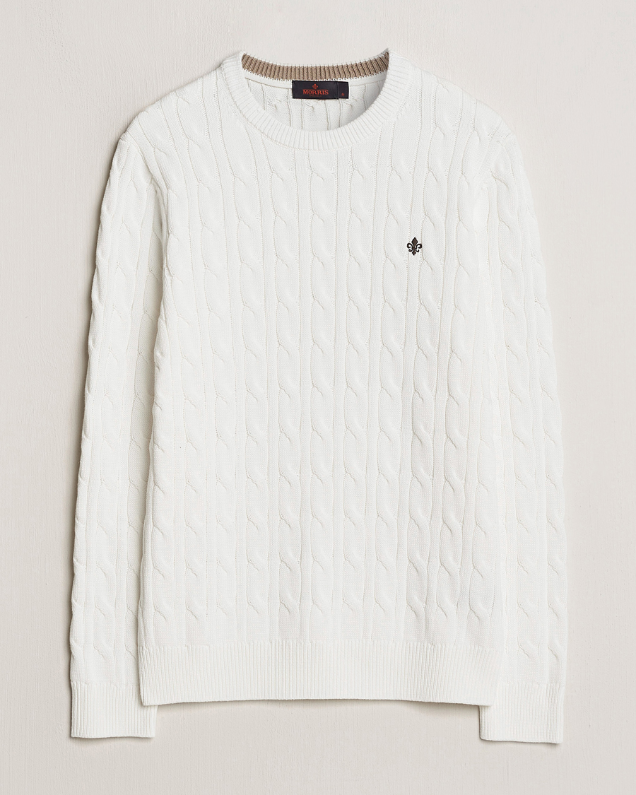 Hombres | Jerséis y prendas de punto | Morris | Ethan Cotton Cable Crew Neck Off White