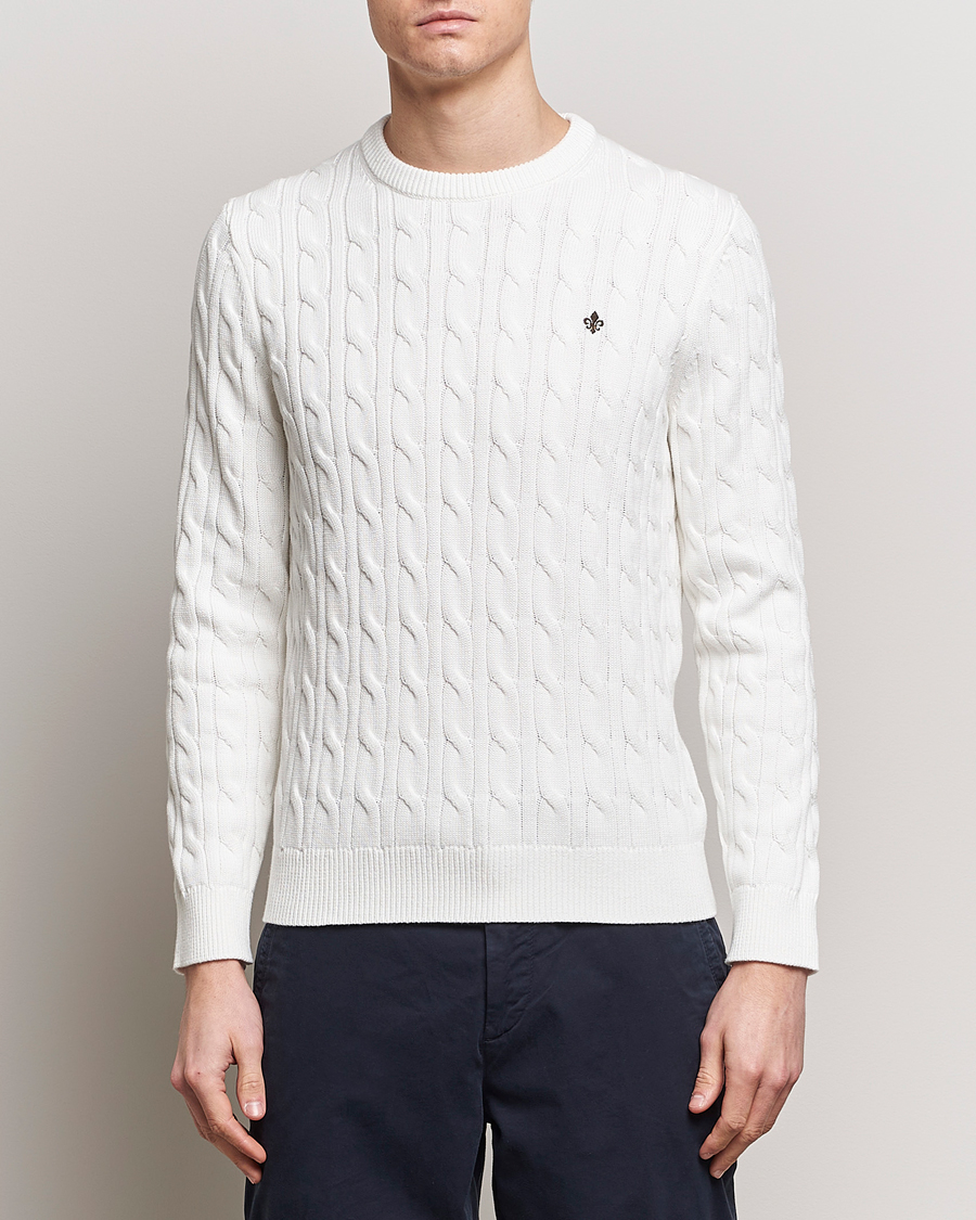 Hombres | Jerséis y prendas de punto | Morris | Ethan Cotton Cable Crew Neck Off White