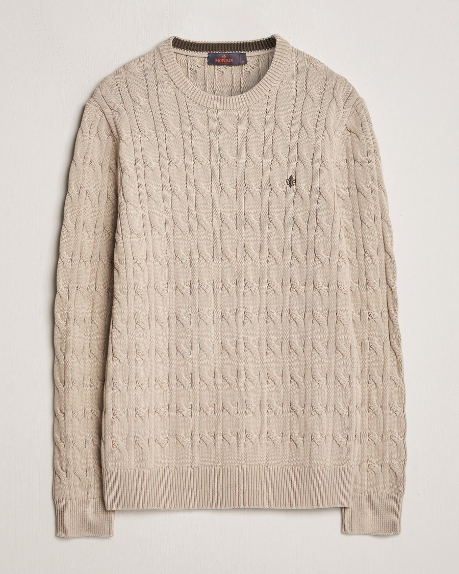 Hombres | Jerséis y prendas de punto | Morris | Ethan Cotton Cable Crew Neck Khaki