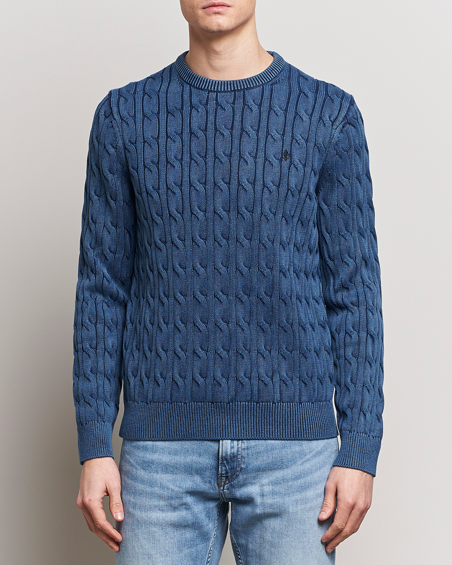Hombres | Jerséis y prendas de punto | Morris | Ethan Cotton Cable Crew Neck Blue