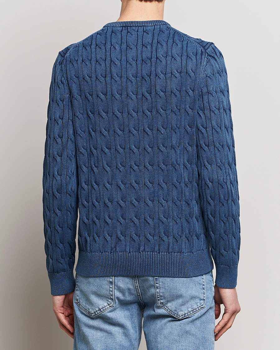 Hombres | Jerséis y prendas de punto | Morris | Ethan Cotton Cable Crew Neck Blue