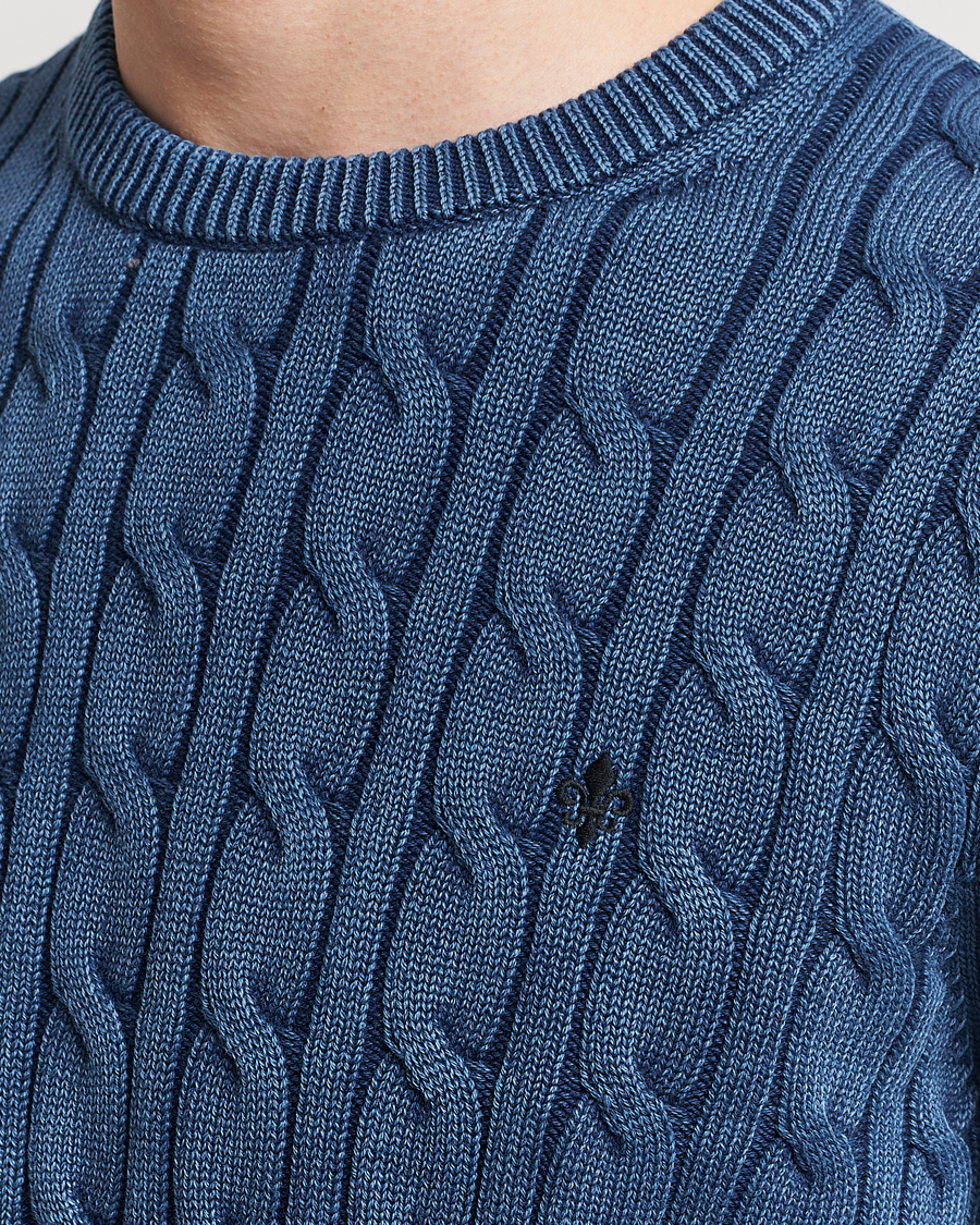 Hombres | Jerséis y prendas de punto | Morris | Ethan Cotton Cable Crew Neck Blue