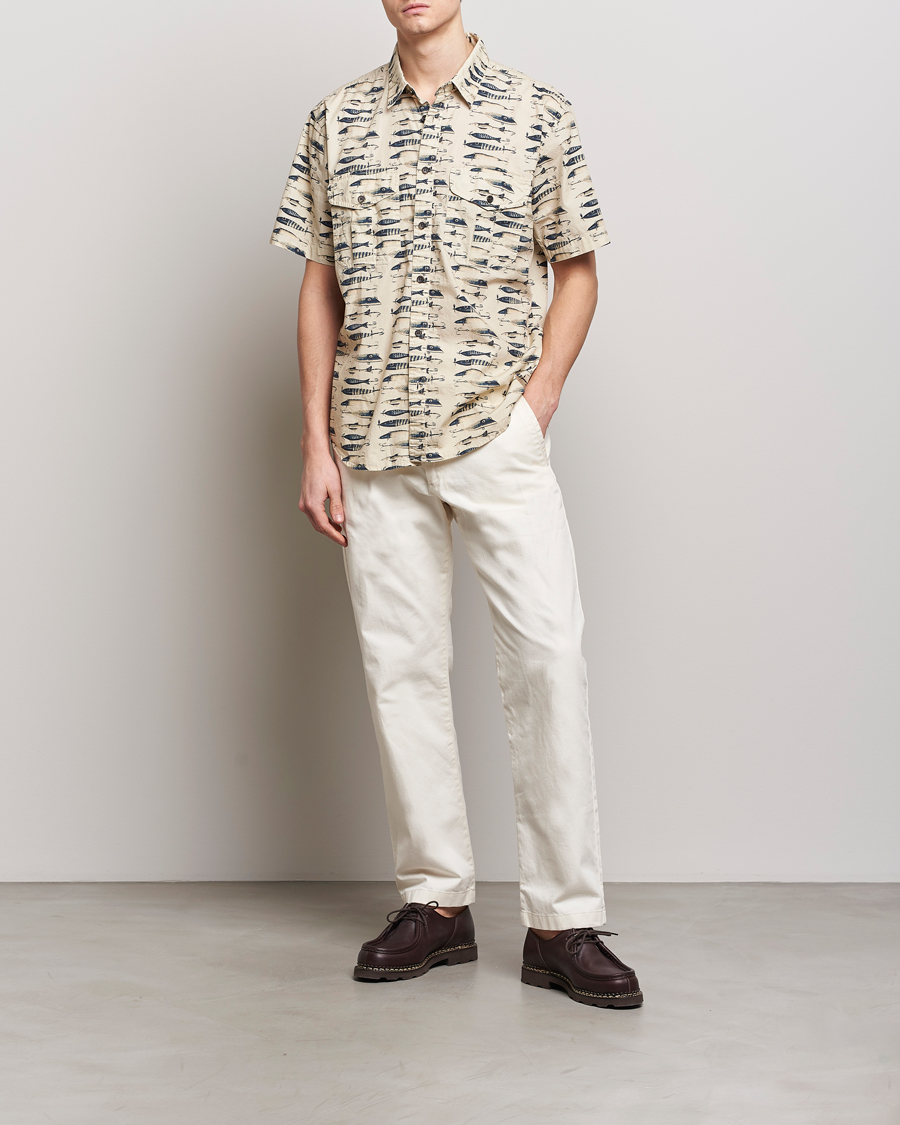 Hombres | Camisas | Filson | Washed Short Sleeve Feather Cloth Shirt Natural