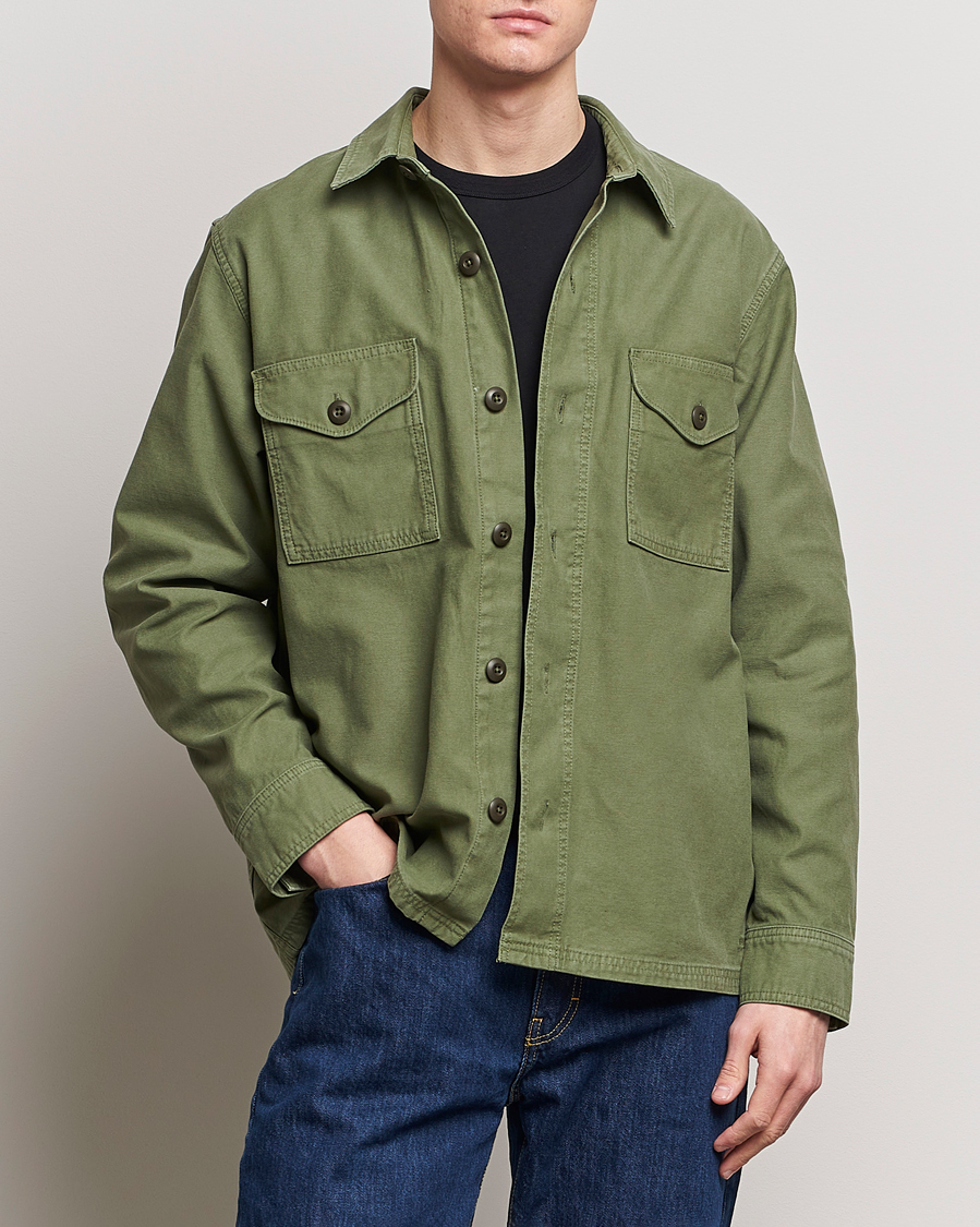 Hombres | American Heritage | Filson | Reverse Sateen Jac-Shirt Washed Fatigue Green