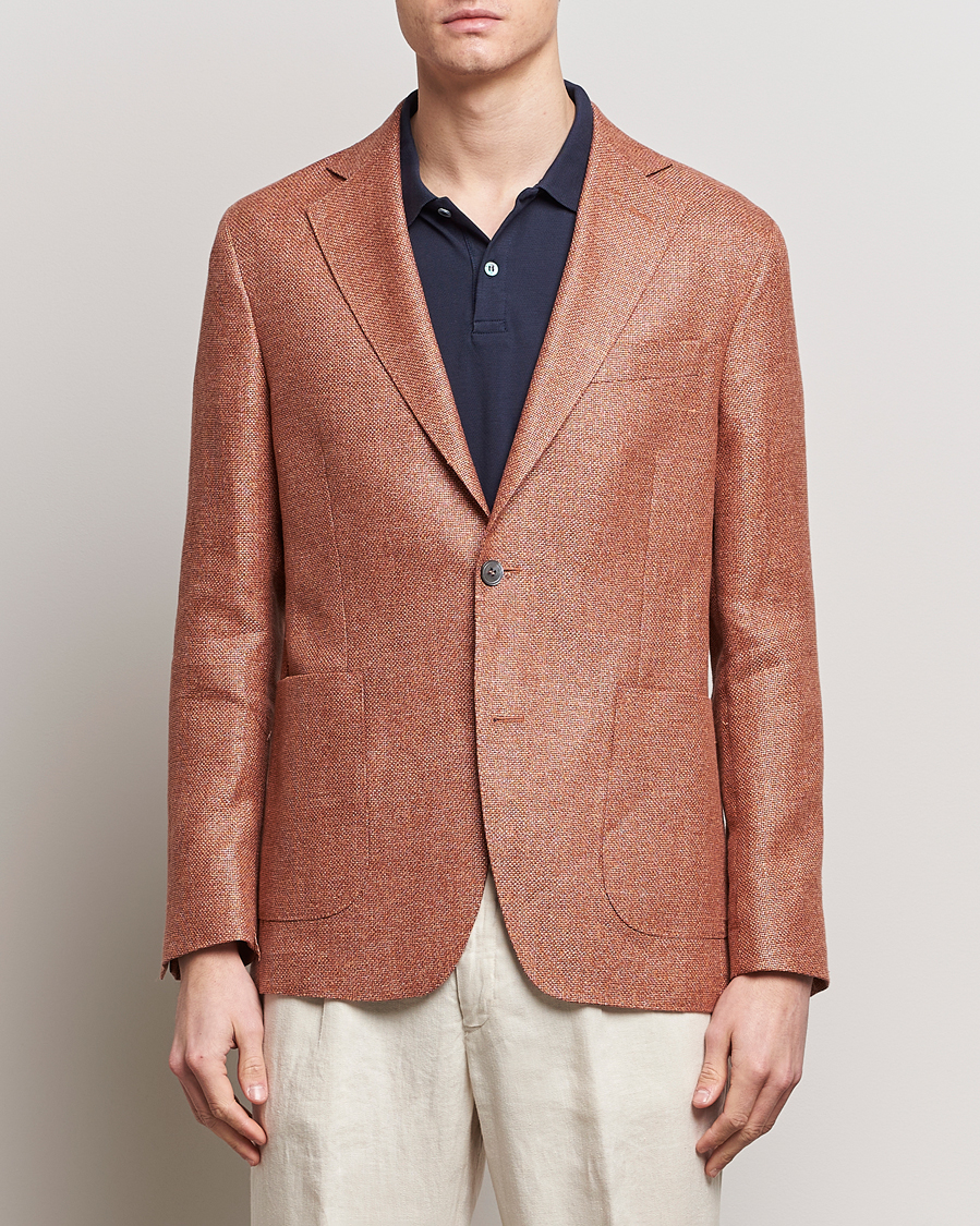 Hombres | Blazers de lino | Oscar Jacobson | Ferry Hopsack Hemp/Wool Blazer Orange
