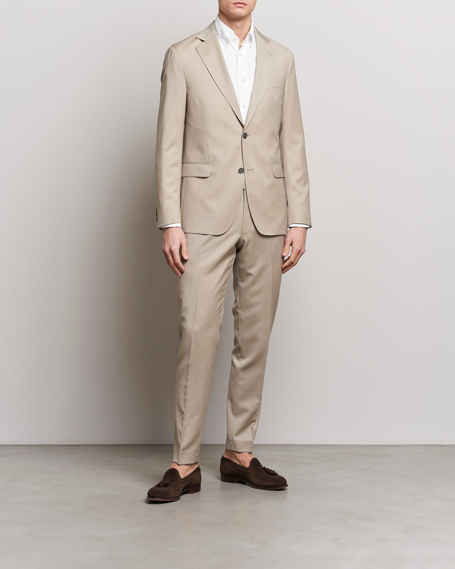 Hombres | Trajes de dos piezas | Oscar Jacobson | Fogerty Super 130's Wool Suit Beige