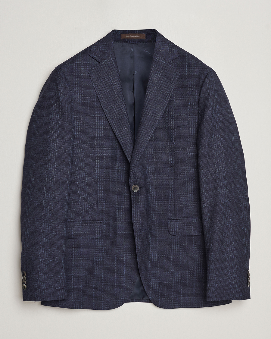 Hombres | Blazers | Oscar Jacobson | Fogerty Mini Check Wool Blazer Navy
