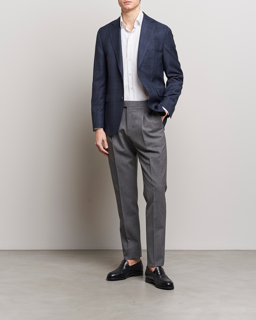 Hombres | Blazers | Oscar Jacobson | Fogerty Mini Check Wool Blazer Navy