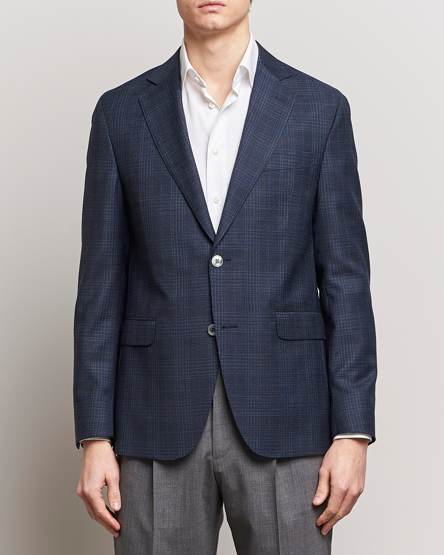 Hombres | Blazers | Oscar Jacobson | Fogerty Mini Check Wool Blazer Navy