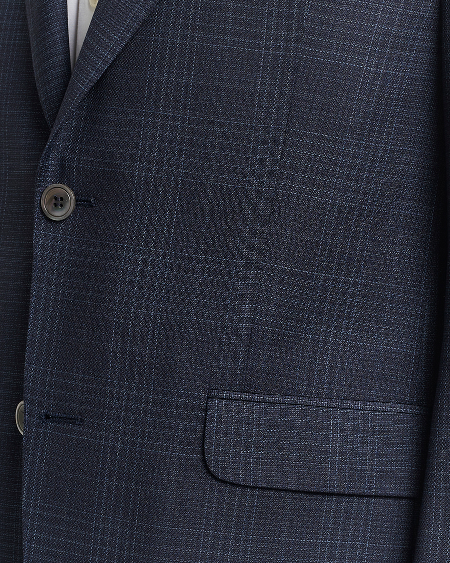 Hombres | Blazers | Oscar Jacobson | Fogerty Mini Check Wool Blazer Navy
