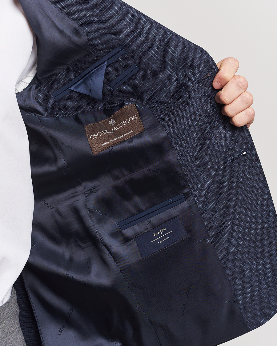 Hombres | Blazers | Oscar Jacobson | Fogerty Mini Check Wool Blazer Navy