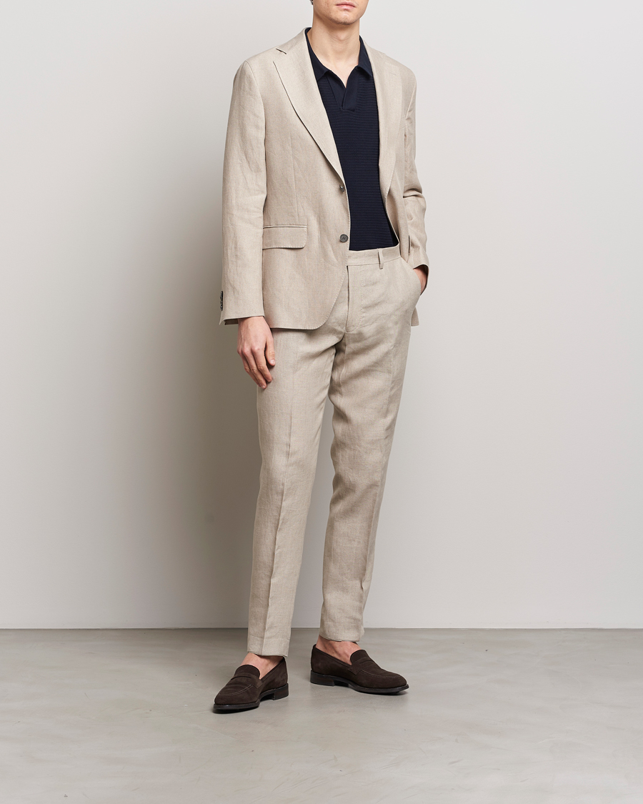 Hombres | Pantalones | Oscar Jacobson | Denz Linen Trousers Beige