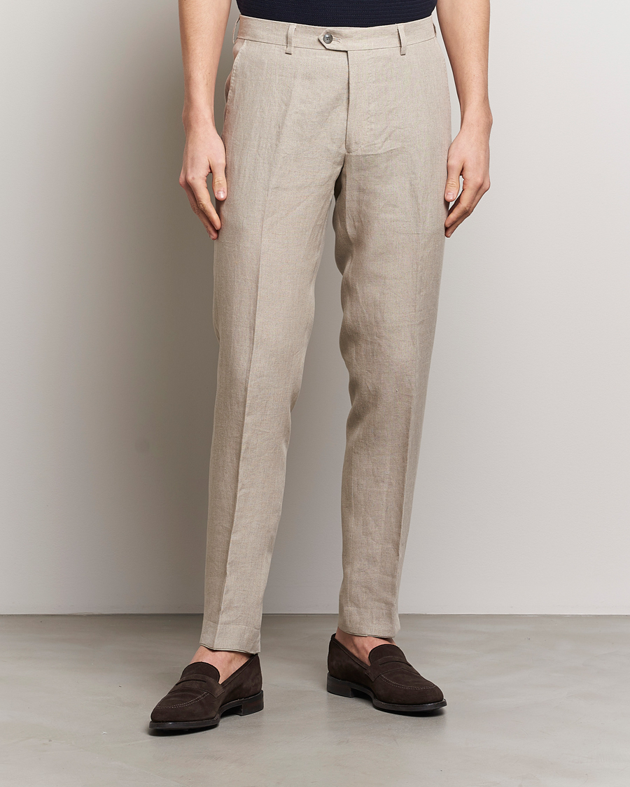 Hombres | Pantalones de lino | Oscar Jacobson | Denz Linen Trousers Beige