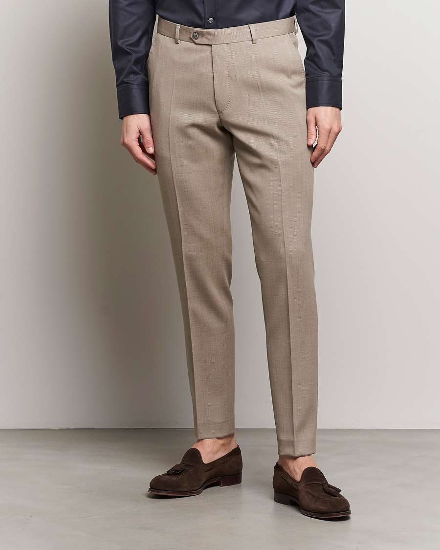 Hombres | Pantalones de traje | Oscar Jacobson | Denz Structured Wool Trousers Beige