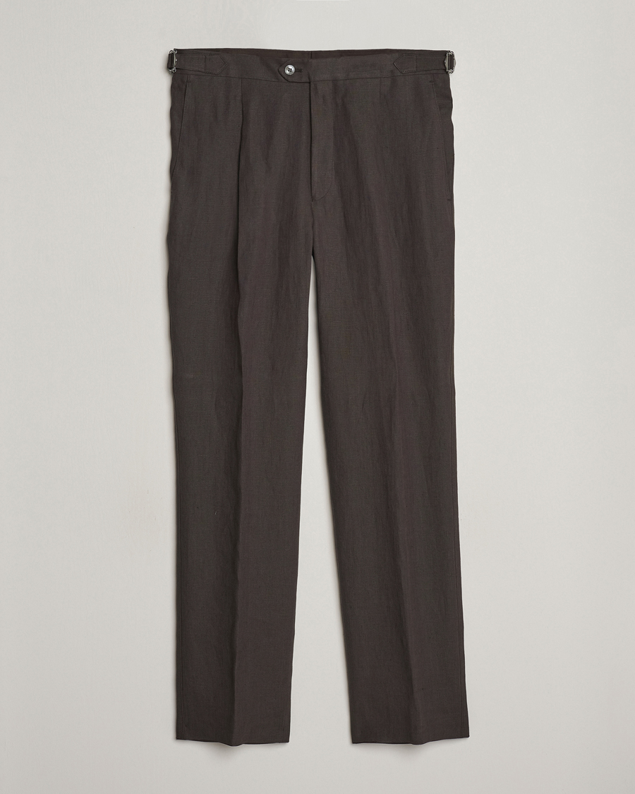 Hombres | Pantalones | Oscar Jacobson | Delon Linen Trousers Brown