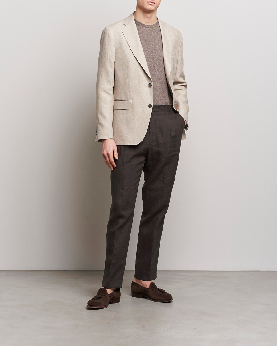 Hombres | Pantalones | Oscar Jacobson | Delon Linen Trousers Brown