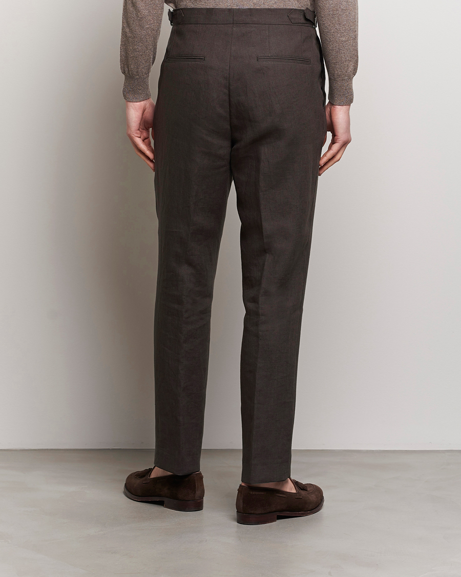 Hombres | Pantalones | Oscar Jacobson | Delon Linen Trousers Brown