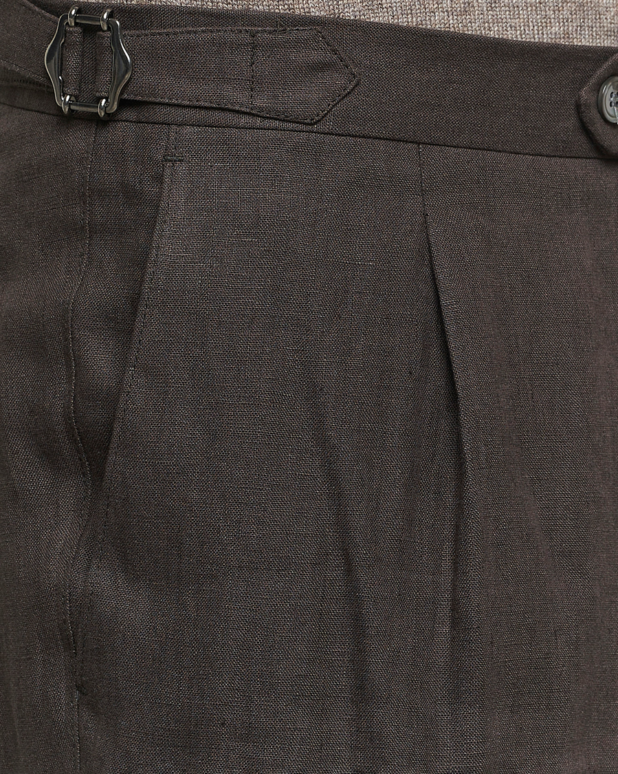 Hombres | Pantalones | Oscar Jacobson | Delon Linen Trousers Brown