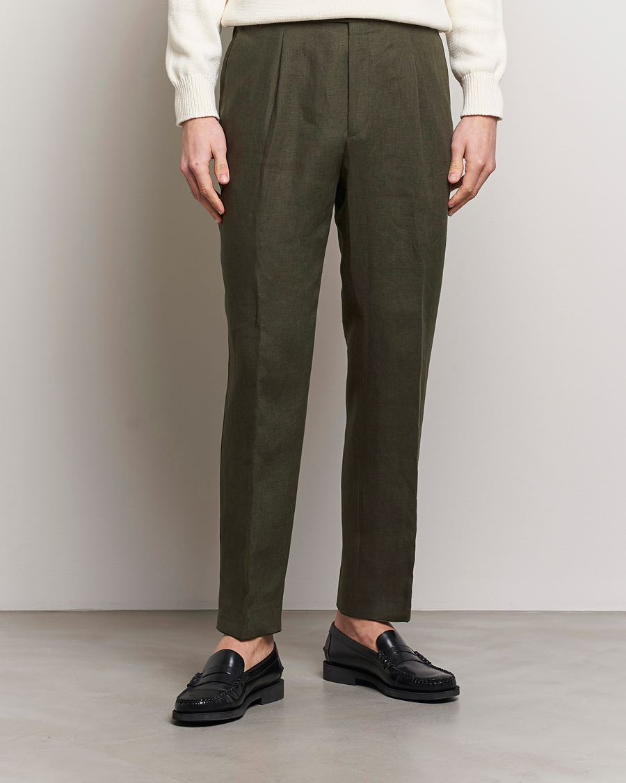 Hombres | Pantalones de lino | Oscar Jacobson | Delon Linen Trousers Olive