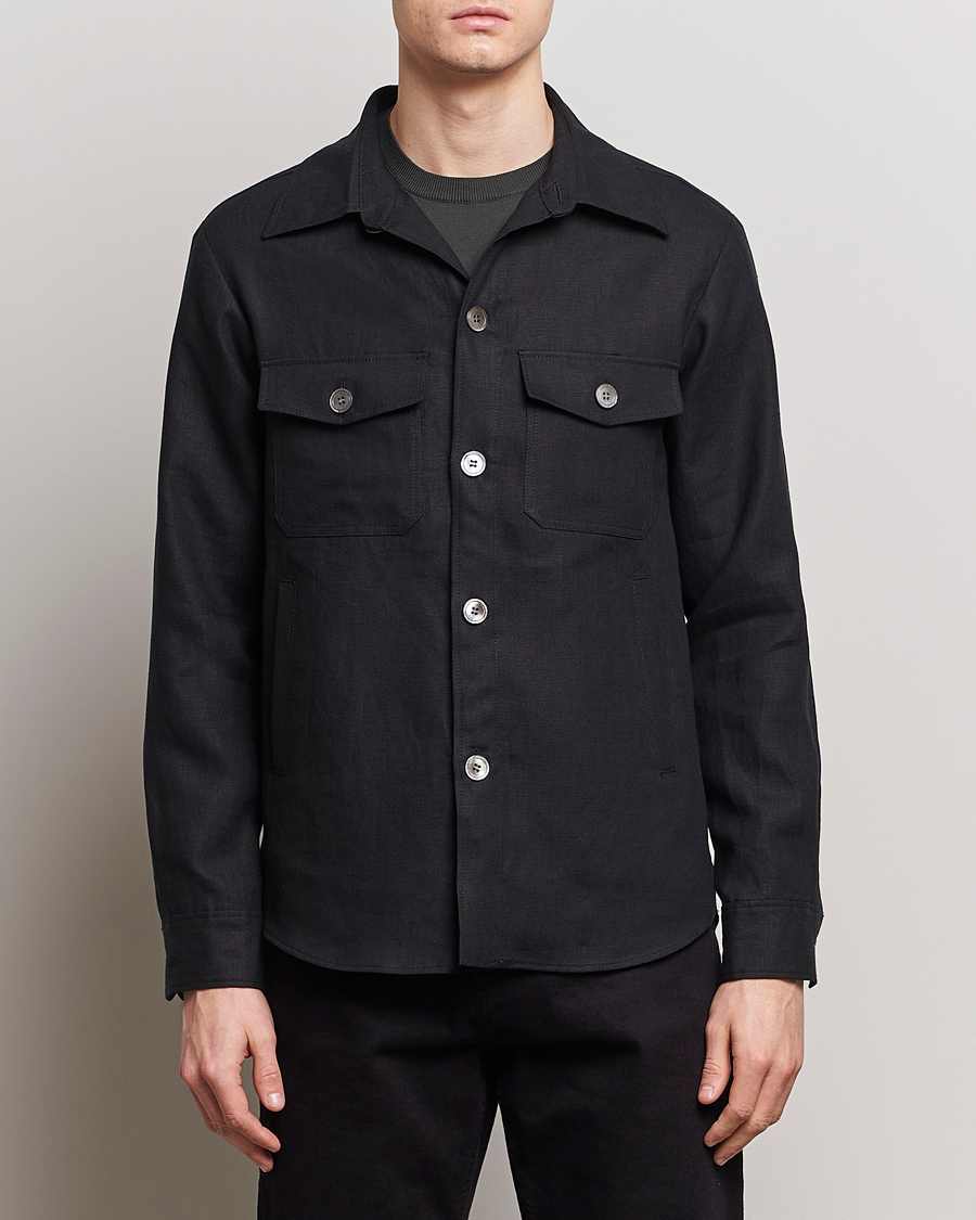 Hombres | Chaquetas tipo camisa | Oscar Jacobson | Maverick Linen Shirt Jacket Black