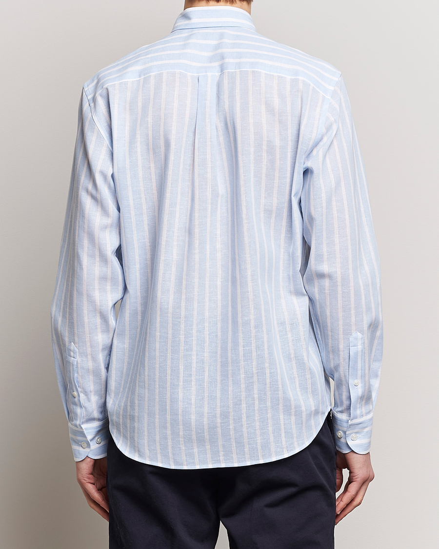 Hombres | Camisas | Oscar Jacobson | Regular Fit Striped Linen Shirt Light Blue