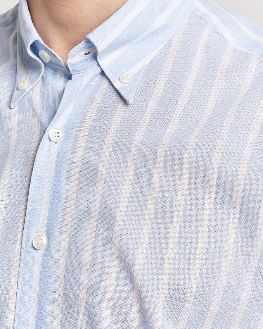 Hombres | Camisas | Oscar Jacobson | Regular Fit Striped Linen Shirt Light Blue