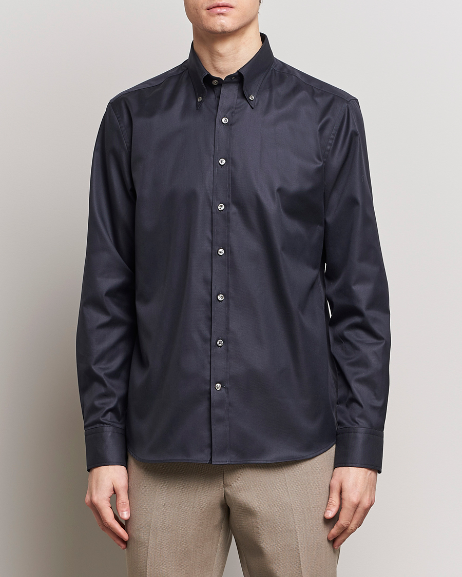 Hombres | Camisas | Oscar Jacobson | Regular Fit Button Down Cotton Twill Shirt Black