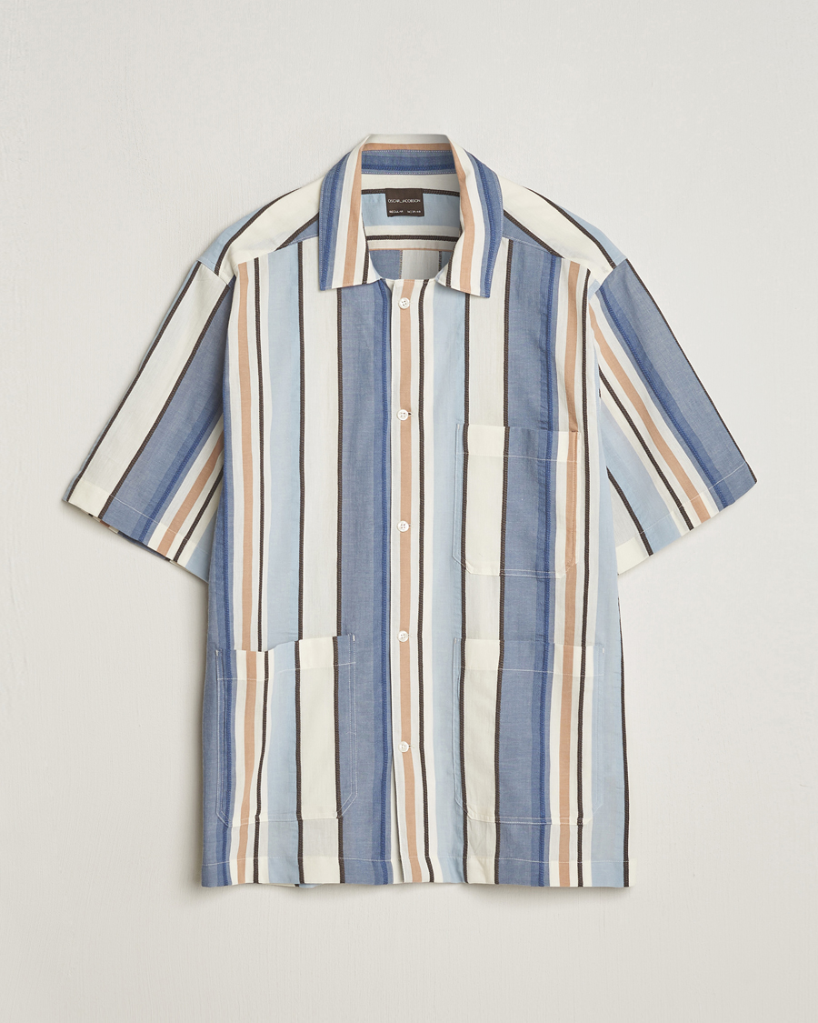 Hombres | Camisas | Oscar Jacobson | Hanks Short Sleeve Striped Cotton Shirt Multi