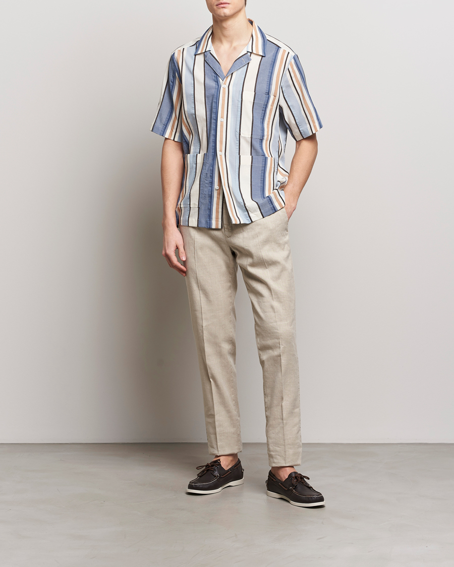 Hombres | Camisas | Oscar Jacobson | Hanks Short Sleeve Striped Cotton Shirt Multi