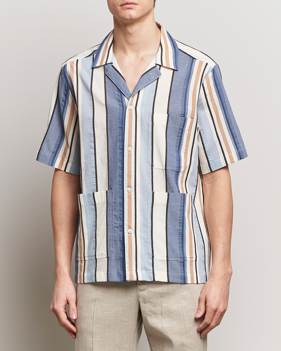 Hombres | Camisas de manga corta | Oscar Jacobson | Hanks Short Sleeve Striped Cotton Shirt Multi