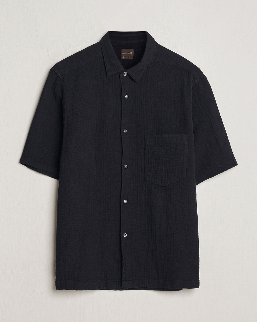 Hombres | Camisas | Oscar Jacobson | Short Sleeve City Crepe Cotton Shirt Black