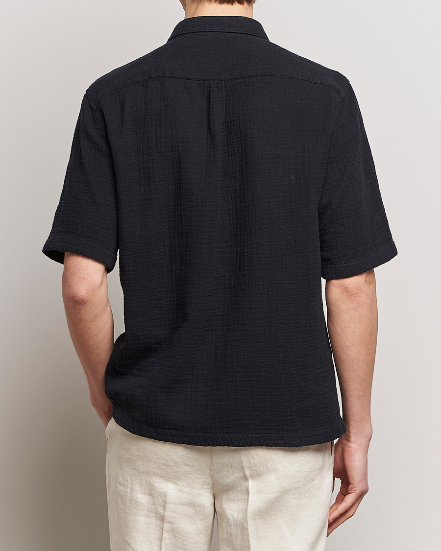 Hombres | Camisas | Oscar Jacobson | Short Sleeve City Crepe Cotton Shirt Black