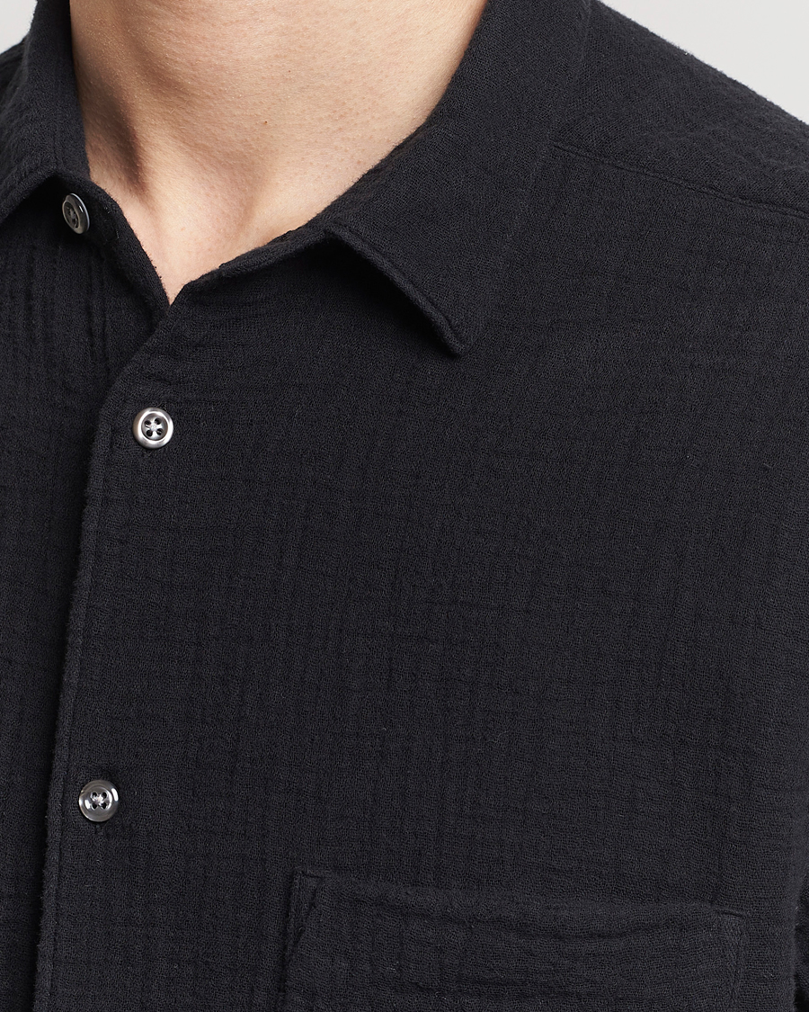 Hombres | Camisas | Oscar Jacobson | Short Sleeve City Crepe Cotton Shirt Black