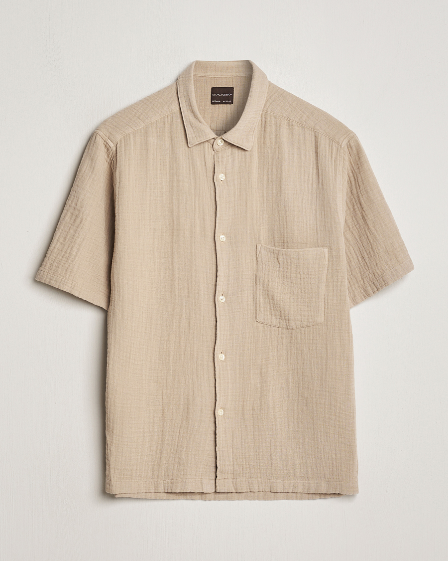 Hombres | Camisas | Oscar Jacobson | Short Sleeve City Crepe Cotton Shirt Beige