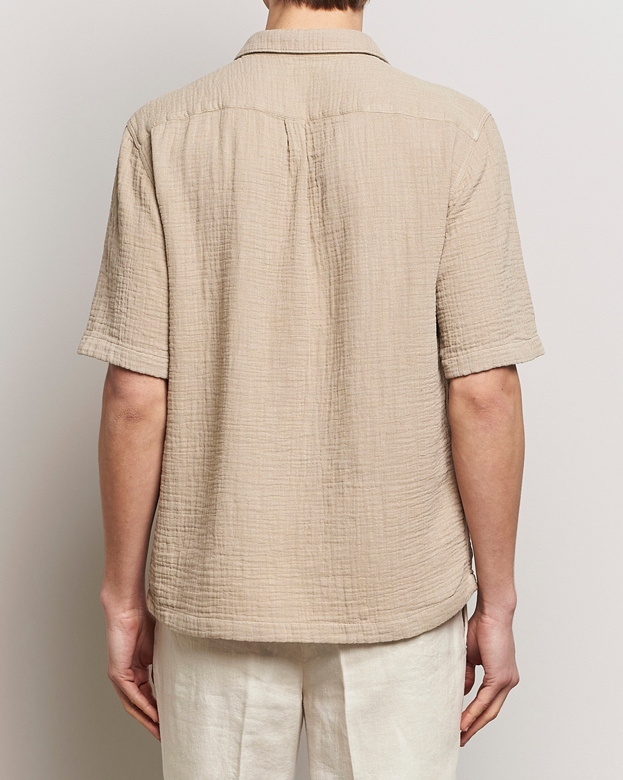 Hombres | Camisas | Oscar Jacobson | Short Sleeve City Crepe Cotton Shirt Beige