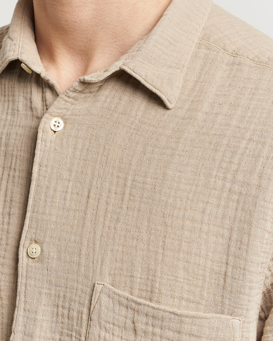 Hombres | Camisas | Oscar Jacobson | Short Sleeve City Crepe Cotton Shirt Beige