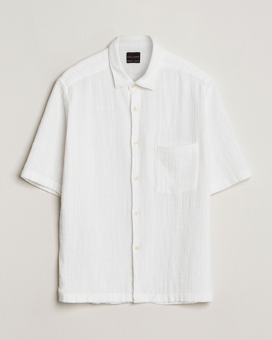 Hombres | Camisas | Oscar Jacobson | Short Sleeve City Crepe Cotton Shirt White