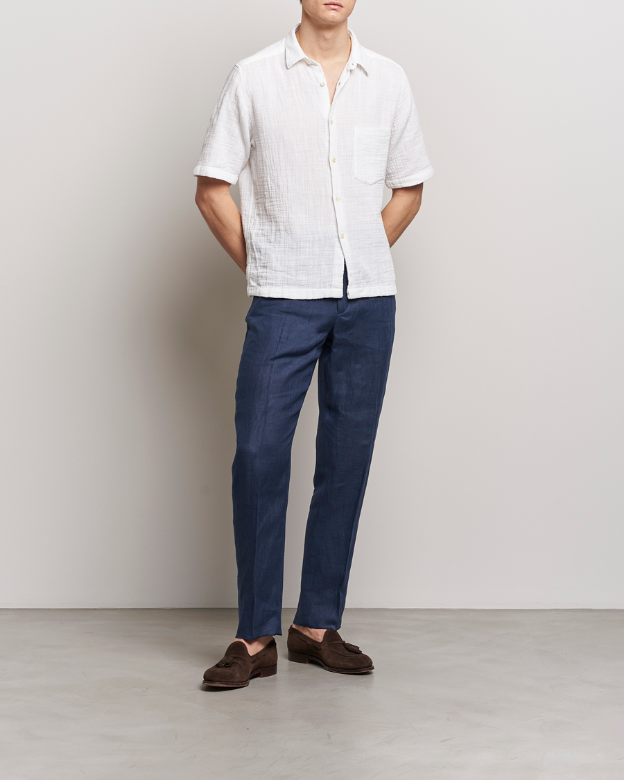 Hombres | Camisas | Oscar Jacobson | Short Sleeve City Crepe Cotton Shirt White